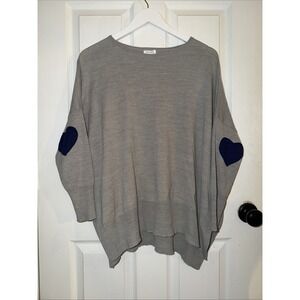Mer Sea Amour Heart Elbow Patch Sweater Gray Navy One Size OS‎ Pullover